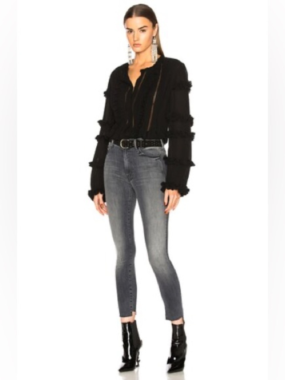 Mother High Rise looker Grey black Skinny Jeans miss moody two shoes grunge goth